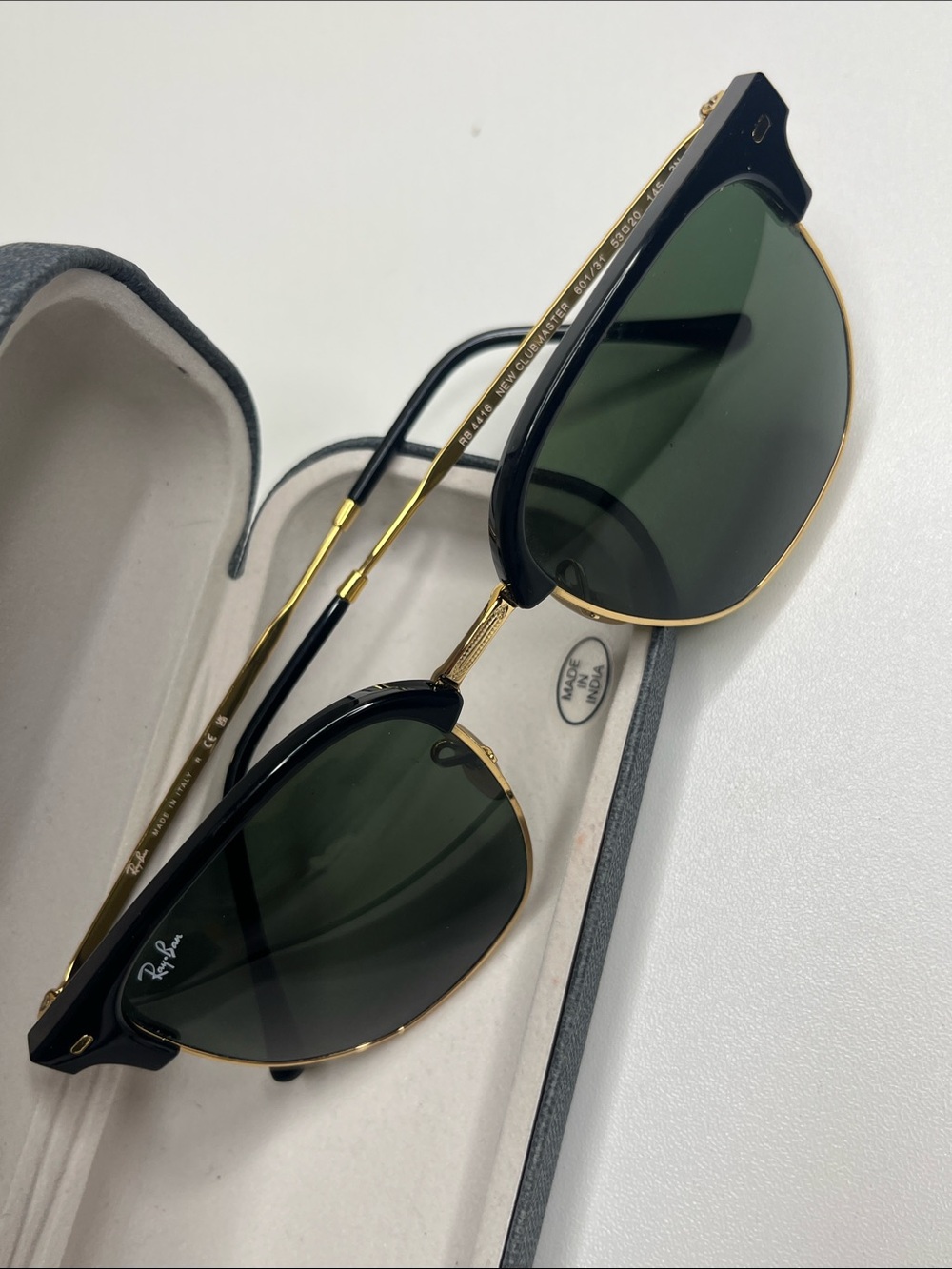 Ray-Ban Clubmaster Sunglasses - Black & Gold with Dark Green Lenses - Picture 9 of 9